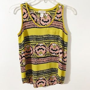 Ann Taylor LOFT Floral Print Sleeveless Blouse Scoop Neck Jersey Knit Trim 💛🖤